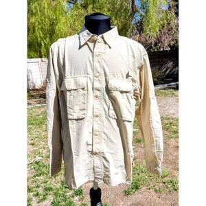 EXOFFICIO Fishing Mens Small Khaki Long Sleeve Roll Tab Button Outdoor Shirt EUC